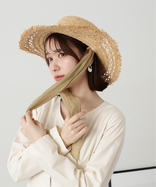 N.(N. Natural Beauty Basic)(エヌエヌナチュラルビューティーベーシック)の「◆ラフィアフリンジカンカン帽(ハット・レディース・ブラック/ベージュ・フリ-)」の7枚目の写真