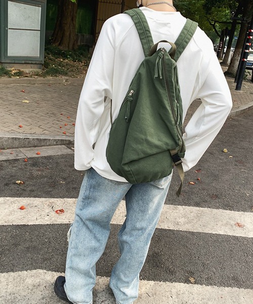 aimoha（アイモハ）の「aimoha outdoor　ユニセックス　キャンバスリュック（バックパック/リュック・レディース・グリーン/ブラウン/ブラック/ホワイト・FREE）」の9枚目の写真