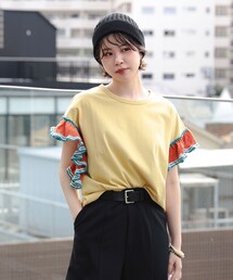 Ray BEAMS | Ray BEAMS / ライン ニット フリル スリーブ Tシャツ(Tシャツ/カットソー)