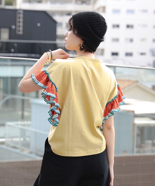 Ray BEAMS（レイビームス）の「Ray BEAMS / ライン ニット フリル スリーブ Tシャツ（Tシャツ/カットソー・レディース・ブラック/ホワイト/イエロー・ONE SIZE）」の20枚目の写真