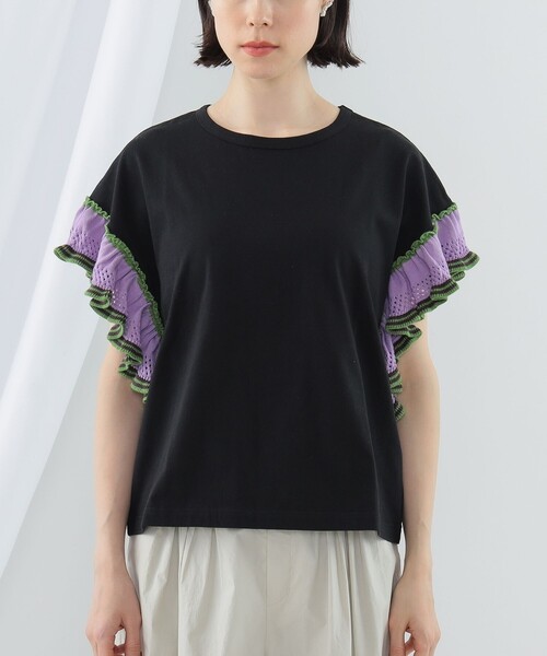 Ray BEAMS（レイビームス）の「Ray BEAMS / ライン ニット フリル スリーブ Tシャツ（Tシャツ/カットソー・レディース・ブラック/ホワイト/イエロー・ONE SIZE）」の19枚目の写真