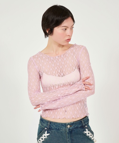 TINA:JOJUN(ティーナジョジュン)の「フラワー シアーレースカットソー TINA:JOJUN(Tシャツ/カットソー・レディース・ピンク/ライトベージュ/ホワイト・M)」の12枚目の写真