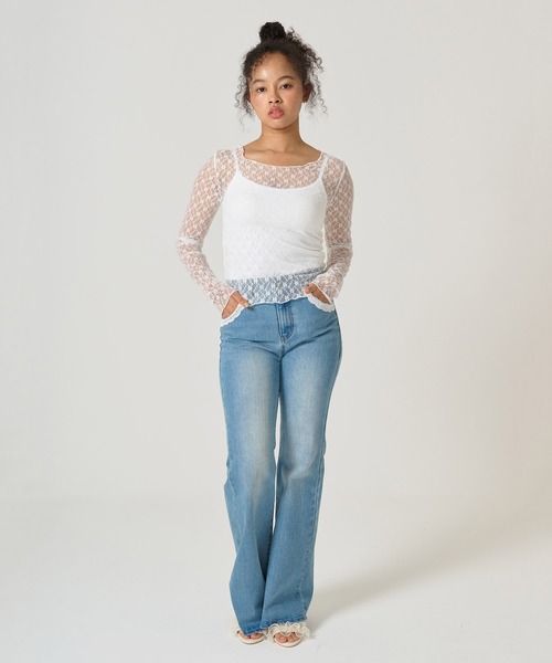フラワー シアーレースカットソー TINA：JOJUN（Tシャツ