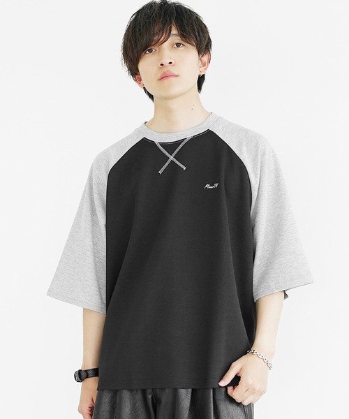 MinoriTY】肉厚さらさら生地ラグランスリーブ半袖ビッグTシャツ メンズ