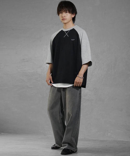 MinoriTY】肉厚さらさら生地ラグランスリーブ半袖ビッグTシャツ メンズ