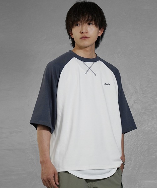 MinoriTY】肉厚さらさら生地ラグランスリーブ半袖ビッグTシャツ メンズ