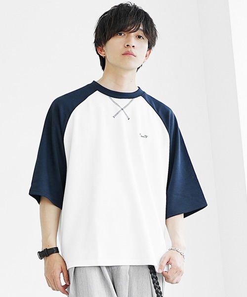 MinoriTY】肉厚さらさら生地ラグランスリーブ半袖ビッグTシャツ メンズ