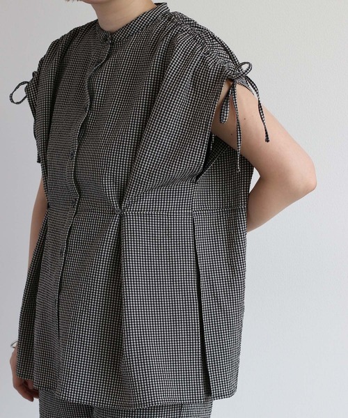 cepo（セポ）の「リサイクルポリサッカー バンドカラーペプラムシャツ＜セットアップ可能＞（シャツ/ブラウス・レディース・ブラック/ブラック×ホワイト/オリーブ・M）」の20枚目の写真