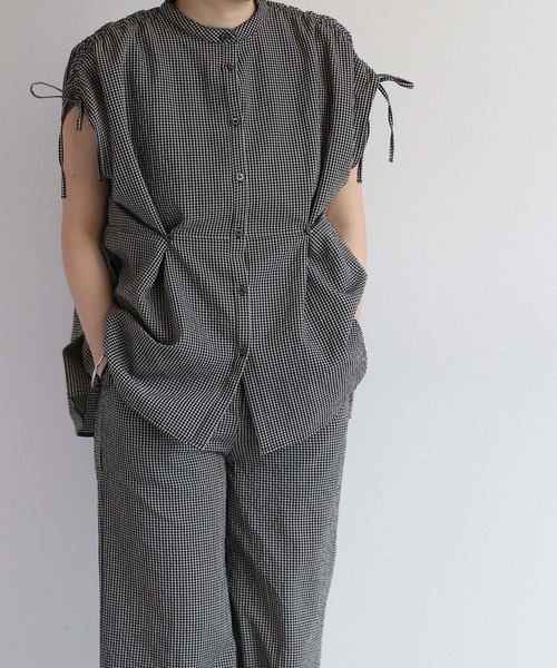 cepo（セポ）の「リサイクルポリサッカー バンドカラーペプラムシャツ＜セットアップ可能＞（シャツ/ブラウス・レディース・ブラック/ブラック×ホワイト/オリーブ・M）」の19枚目の写真