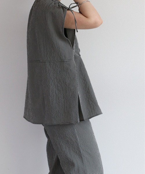 cepo（セポ）の「リサイクルポリサッカー バンドカラーペプラムシャツ＜セットアップ可能＞（シャツ/ブラウス・レディース・ブラック/ブラック×ホワイト/オリーブ・M）」の18枚目の写真