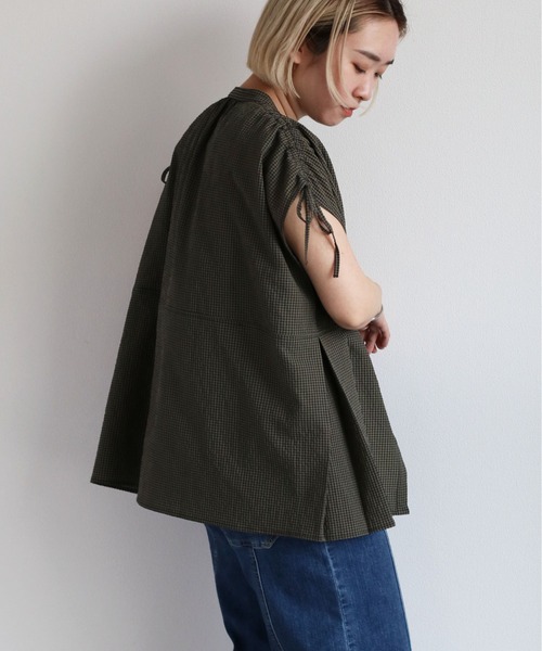 cepo（セポ）の「リサイクルポリサッカー バンドカラーペプラムシャツ＜セットアップ可能＞（シャツ/ブラウス・レディース・ブラック/ブラック×ホワイト/オリーブ・M）」の11枚目の写真