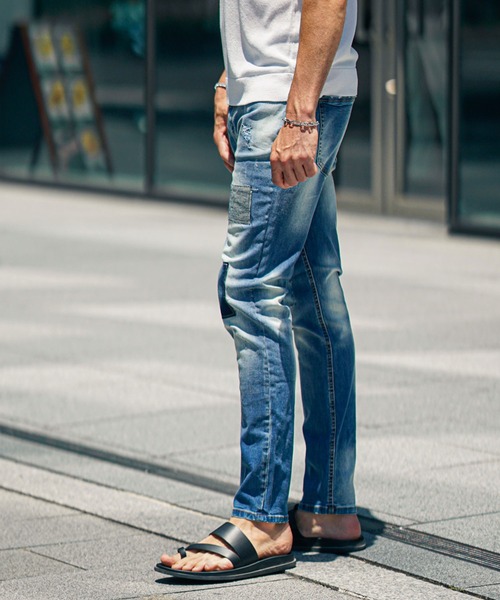 SOMEDIFF(サムディフ)の「【SOMEDIFF】リペア加工テーパードデニムパンツ メンズ(デニムパンツ・メンズ・ブルー/インディゴブルー・M/L/XL)」の9枚目の写真