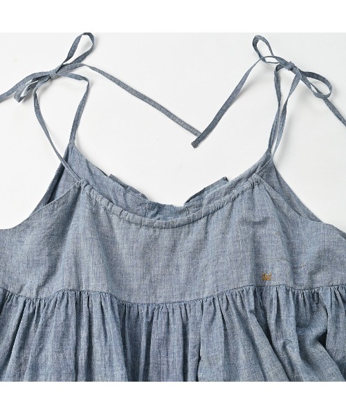 45R 藍ダンガリーインドカディのプリーツフリルMキャミ