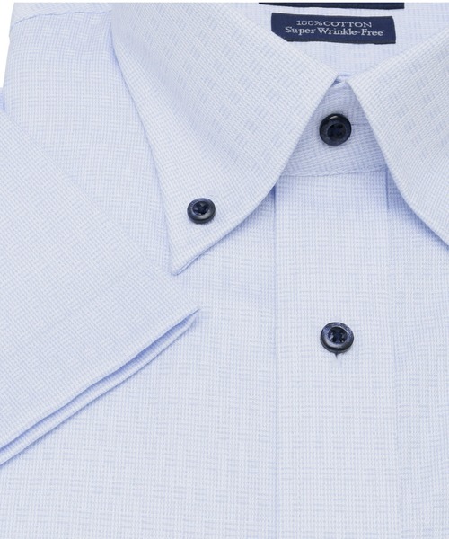 TOKYO SHIRTS(トウキョウシャツ)の「超形態安定ノーアイロン ボタンダウン 半袖ビジネスワイシャツ(ビジネスシャツ・メンズ・ブルー・首回り43cm/首回り42cm/首回り41cm/首回り39cm/首回り37cm)」の3枚目の写真