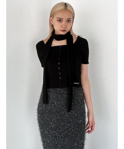 EMODA（エモダ）の「スリムタイボタントップ（Tシャツ/カットソー・レディース・ホワイト/ブラウン/ライム/ブラック・FREE）」の20枚目の写真