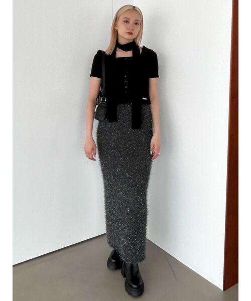 EMODA（エモダ）の「スリムタイボタントップ（Tシャツ/カットソー・レディース・ホワイト/ブラウン/ライム/ブラック・FREE）」の21枚目の写真