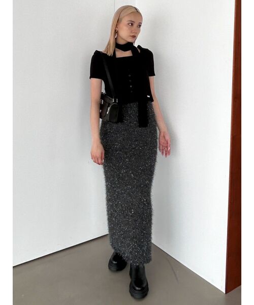 EMODA（エモダ）の「スリムタイボタントップ（Tシャツ/カットソー・レディース・ホワイト/ブラウン/ライム/ブラック・FREE）」の22枚目の写真