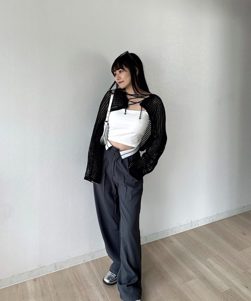 RiLi(リリ)の「クロップドローゲージカーデ【RL】(カーディガン/ボレロ・レディース・ライトベージュ/ブラック/グレー・FREE)」の4枚目の写真