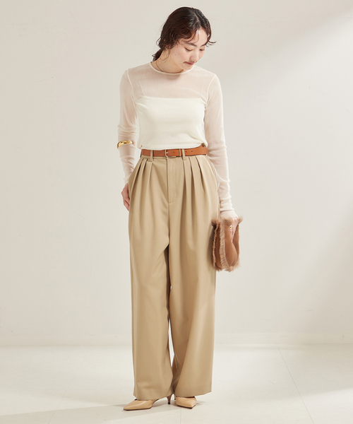 Plage　36　 THREE TUCK ワイド パンツ　ベージュ plage（プラージュ）の「THREE TUCK ワイド パンツ（スラックス