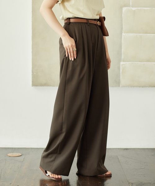 Plage　36　 THREE TUCK ワイド パンツ　ブラウン セール】THREE TUCK ワイド パンツ（スラックス）｜Plage