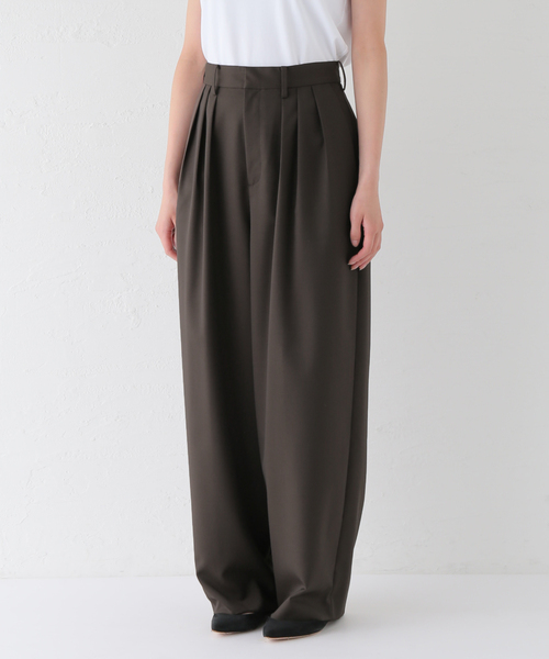 Plage　36　 THREE TUCK ワイド パンツ　ブラウン セール】THREE TUCK ワイド パンツ（スラックス）｜Plage