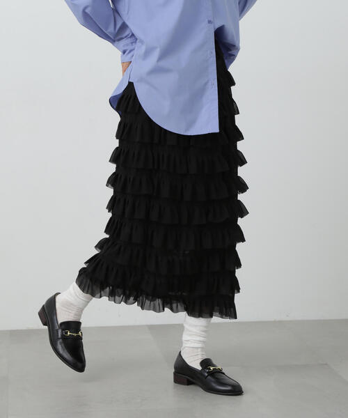 N.（N. Natural Beauty Basic）（エヌエヌナチュラルビューティーベーシック）の「◆ダンダンフリルスカート（スカート・レディース・ブラック/クリーム・MEDIUM）」の3枚目の写真