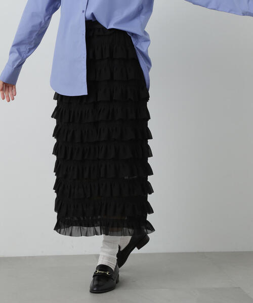 N.（N. Natural Beauty Basic）（エヌエヌナチュラルビューティーベーシック）の「◆ダンダンフリルスカート（スカート・レディース・ブラック/クリーム・MEDIUM）」の4枚目の写真