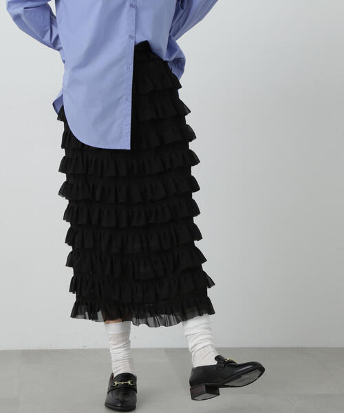 N.（N. Natural Beauty Basic）（エヌエヌナチュラルビューティーベーシック）の「◆ダンダンフリルスカート（スカート・レディース・ブラック/クリーム・MEDIUM）」の5枚目の写真