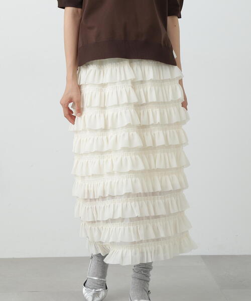 N.（N. Natural Beauty Basic）（エヌエヌナチュラルビューティーベーシック）の「◆ダンダンフリルスカート（スカート・レディース・ブラック/クリーム・MEDIUM）」の18枚目の写真