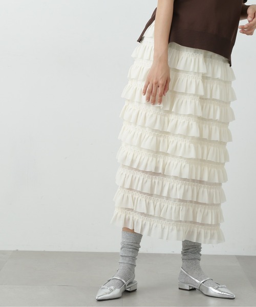 N.（N. Natural Beauty Basic）（エヌエヌナチュラルビューティーベーシック）の「◆ダンダンフリルスカート（スカート・レディース・ブラック/クリーム・MEDIUM）」の2枚目の写真