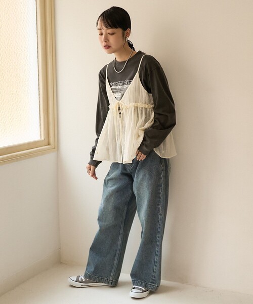 FREAK'S STORE（フリークスストア）の「ワッシャーハート刺繍 キャミビスチェ（キャミソール・レディース・ピンク/ブラック/オフホワイト・ﾌﾘ-）」の7枚目の写真