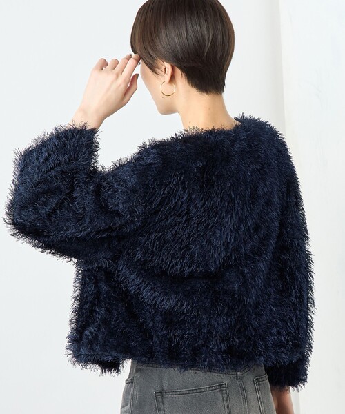 NOLLEY’S Sophi（ノーリーズソフィ）の「フリンジカットジャガードボレロジャケット（ノーカラージャケット・レディース・ネイビー/キナリ・38）」の9枚目の写真