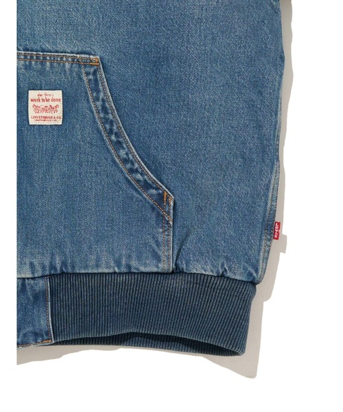 Levi's（リーバイス）の「Levi's/リーバイス WORKWEAR POTRERO デニム フーディー ミディアムインディゴ GET INVOLVED（パーカー・メンズ・インディゴブルー・S/M/L/XL）」の4枚目の写真