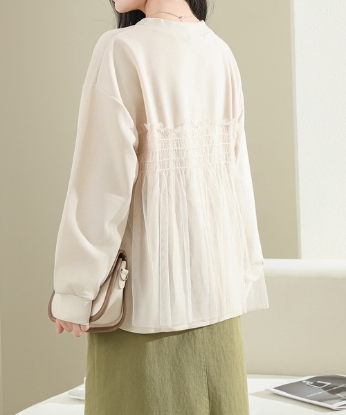 Lace Ladies(レースレディース)の「チュール ドッキング バルーン袖 長袖 プルオーバー(Tシャツ/カットソー・レディース・ホワイト/ブラック/グレイッシュベージュ・FREE)」の11枚目の写真