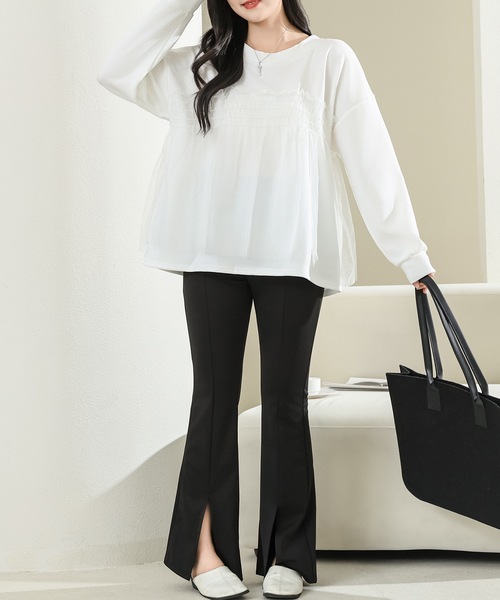 Lace Ladies(レースレディース)の「チュール ドッキング バルーン袖 長袖 プルオーバー(Tシャツ/カットソー・レディース・ホワイト/ブラック/グレイッシュベージュ・FREE)」の14枚目の写真