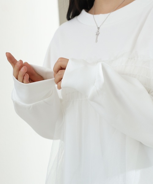 Lace Ladies(レースレディース)の「チュール ドッキング バルーン袖 長袖 プルオーバー(Tシャツ/カットソー・レディース・ホワイト/ブラック/グレイッシュベージュ・FREE)」の20枚目の写真