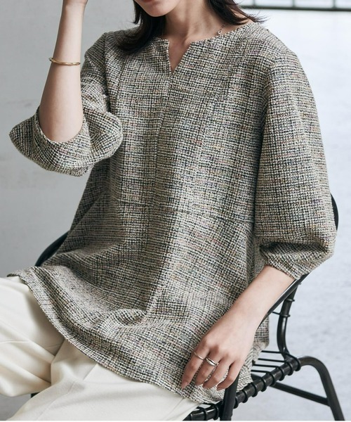 RANAN(ラナン)の「カットツイードペプラムブラウス(Tシャツ/カットソー・レディース・ベージュ/ブラック系その他・LL/L/M)」の2枚目の写真