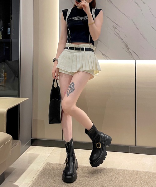 Lace Ladies（レースレディース）の「ベルト付き 厚底 フラット ショート ブーツ（ブーツ・レディース・ブラック/アイボリー・22.5/23/23.5/24/24.5）」の3枚目の写真