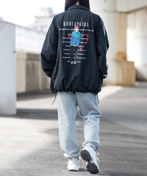 Red Cap Girl（レッドキャプガール）の「【a-r】〔RedCapGirl/レッドキャップガール〕ラバーイラスト サイドライン ナイロンラグランジャケット（ナイロンジャケット・メンズ・ネイビー/ブラック/カーキ/チャコールグレー/ネイビー系/ライトグレー/ブラック系・MEDIUM/LARGE）」の9枚目の写真
