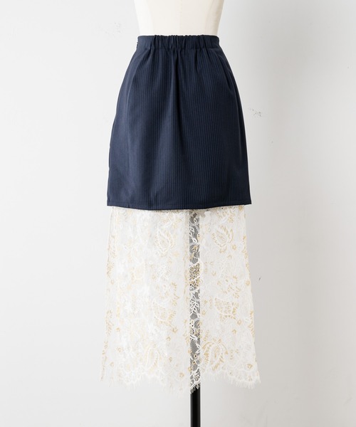 INTER FACTORY（インターファクトリー）の「mai - レースドッキングロングスカート - made in  INTERFACTORY（スカート・レディース・ネイビー/グレー・MEDIUM/SMALL）」の21枚目の写真