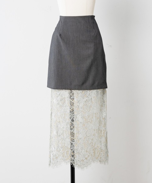 INTER FACTORY（インターファクトリー）の「mai - レースドッキングロングスカート - made in  INTERFACTORY（スカート・レディース・ネイビー/グレー・MEDIUM/SMALL）」の17枚目の写真