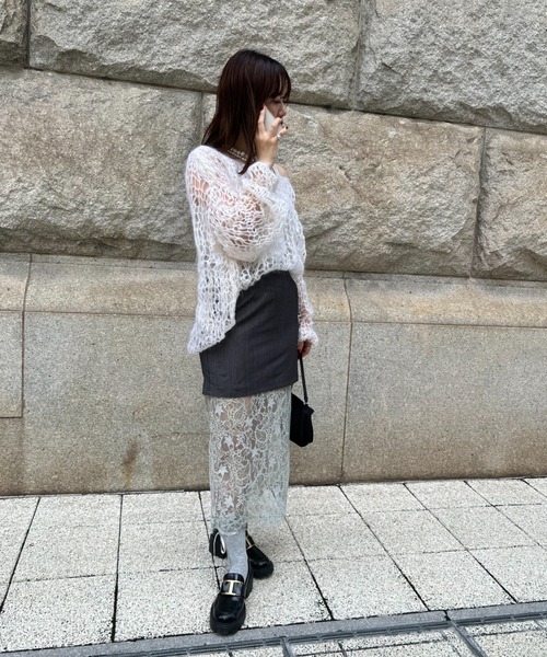 INTER FACTORY（インターファクトリー）の「mai - レースドッキングロングスカート - made in  INTERFACTORY（スカート・レディース・ネイビー/グレー・MEDIUM/SMALL）」の7枚目の写真