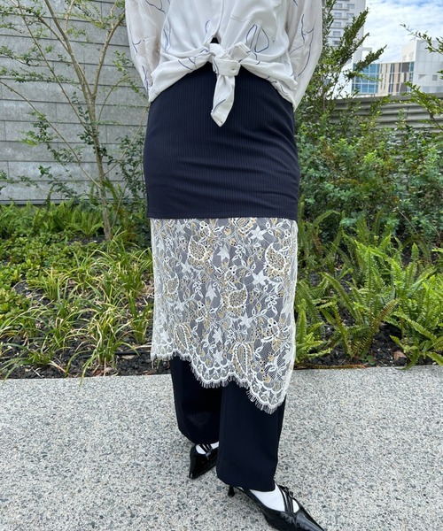 INTER FACTORY（インターファクトリー）の「mai - レースドッキングロングスカート - made in  INTERFACTORY（スカート・レディース・ネイビー/グレー・MEDIUM/SMALL）」の11枚目の写真