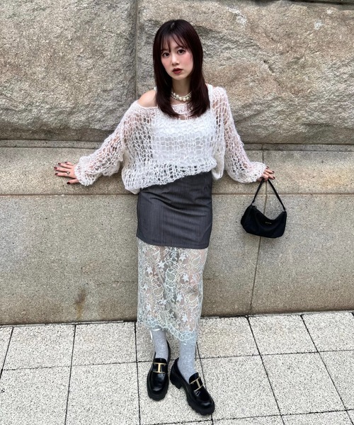 TRANS WORK 美シリーズ ラミーインレーススカート グレー Lace Ladies 総レース ウエストゴム仕様 ロングスカート マキシ