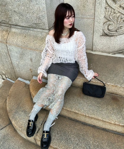 INTER FACTORY（インターファクトリー）の「mai - レースドッキングロングスカート - made in  INTERFACTORY（スカート・レディース・ネイビー/グレー・MEDIUM/SMALL）」の9枚目の写真