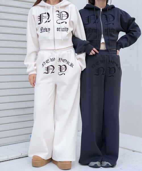 WEGO（ウィゴー）の「WEGO/グラフィック刺繍裏起毛ワイドスウェットパンツ（スウェットパンツ・レディース・アイボリー/ダークグレー・FREE）」の4枚目の写真