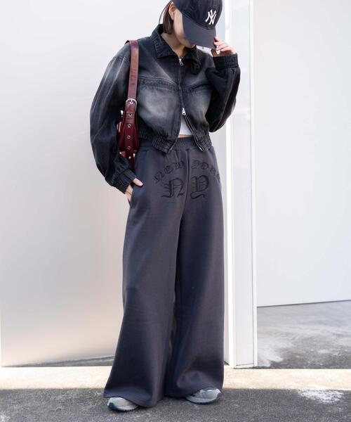 WEGO（ウィゴー）の「WEGO/グラフィック刺繍裏起毛ワイドスウェットパンツ（スウェットパンツ・レディース・アイボリー/ダークグレー・FREE）」の6枚目の写真