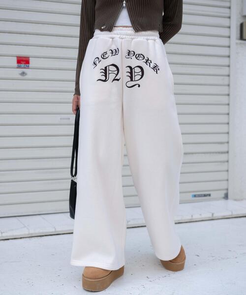 WEGO（ウィゴー）の「WEGO/グラフィック刺繍裏起毛ワイドスウェットパンツ（スウェットパンツ・レディース・アイボリー/ダークグレー・FREE）」の8枚目の写真