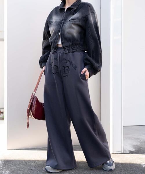 セール】WEGO/グラフィック刺繍裏起毛ワイドスウェットパンツ