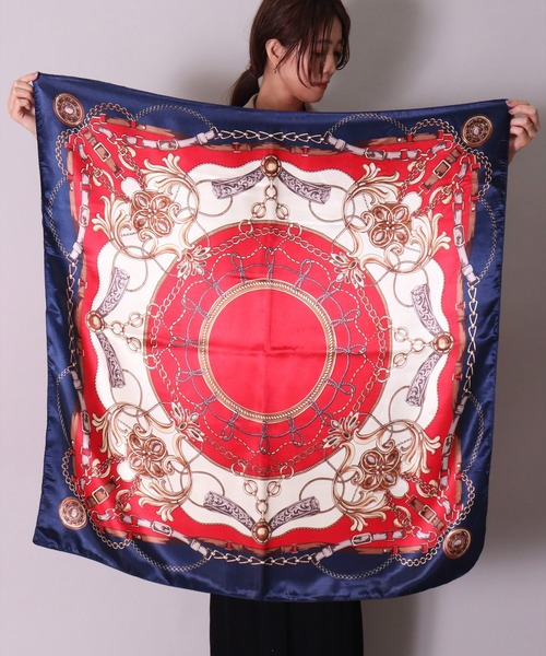 BAYBLO（ベイブロ）の「(SB)【ユニセックス】【リング付き】プリント 大判 スカーフ[90cm×90cm]（バンダナ/スカーフ・レディース・ブルー系/グリーン系/オレンジ系/ネイビー系/レッド系・ONE SIZE）」の20枚目の写真